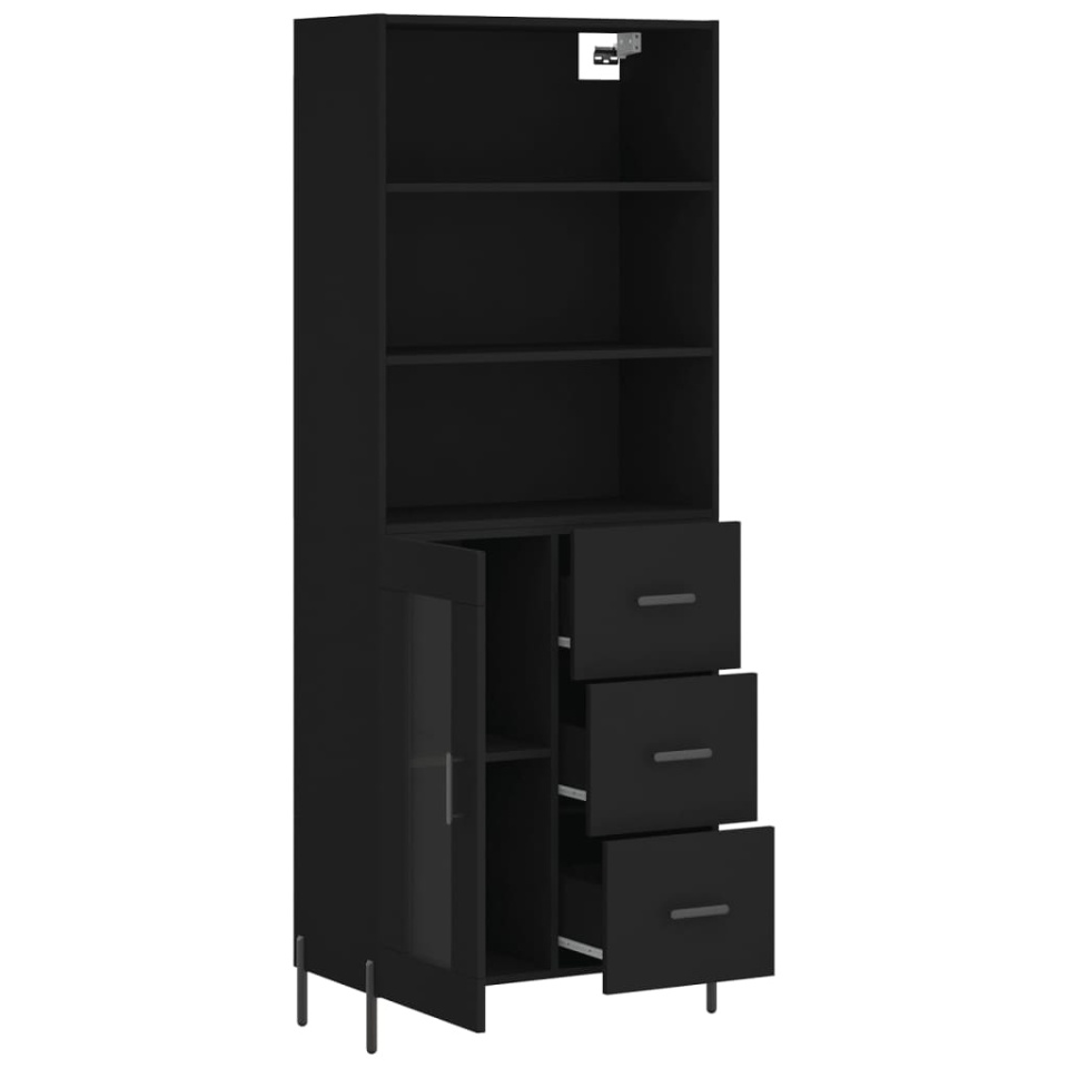 Dulap înalt, negru, 69,5x34x180 cm, lemn compozit - 3 | YEO
