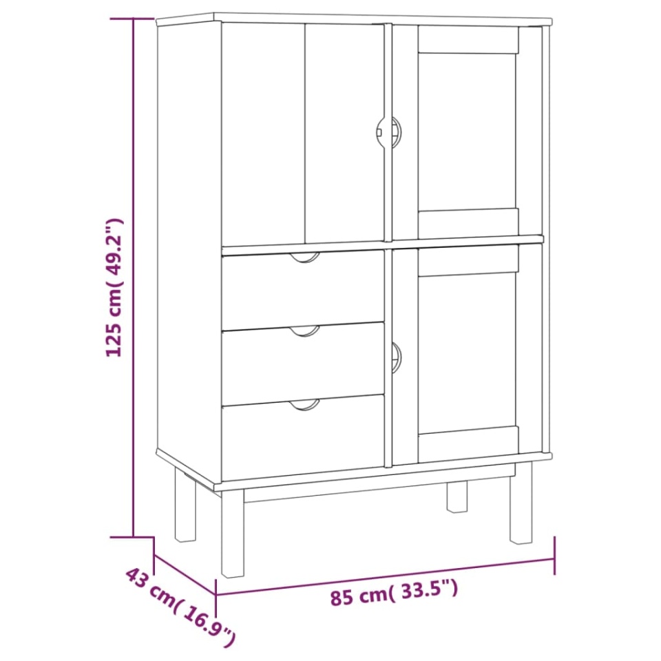 Dulap înalt OTTA, 85x43x125 cm, lemn masiv de pin - 4 | YEO