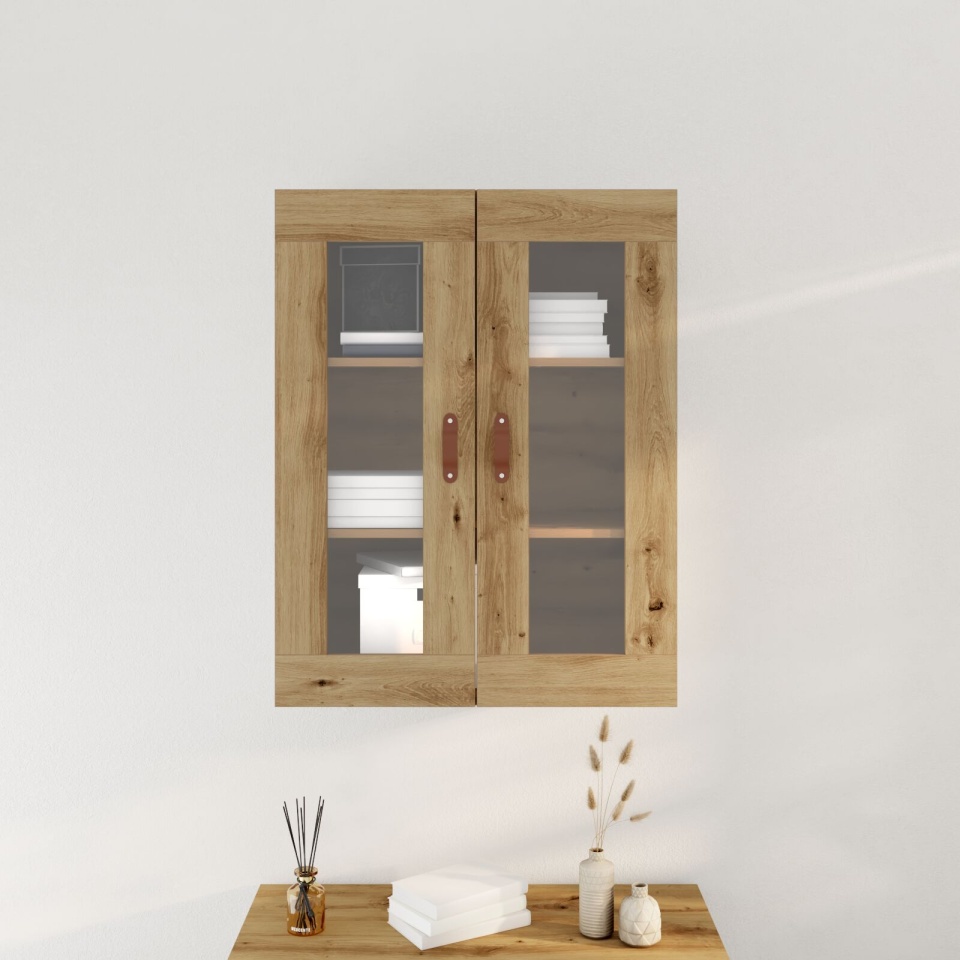 Dulap montat pe perete cu uși din sticlă Stejar Artisan 69,5x34x90 cm - 3 | YEO