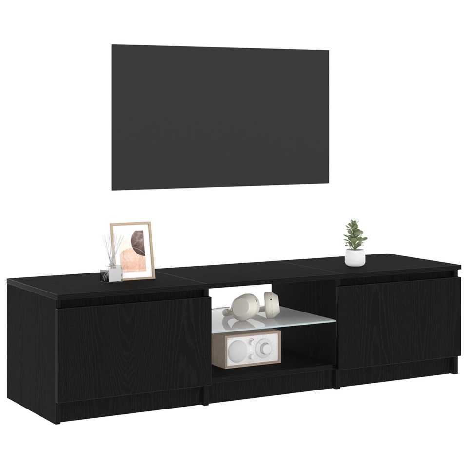 Dulap TV cu lumini LED Stejar Negru 140x40x35,5 cm Lemn - 2 | YEO