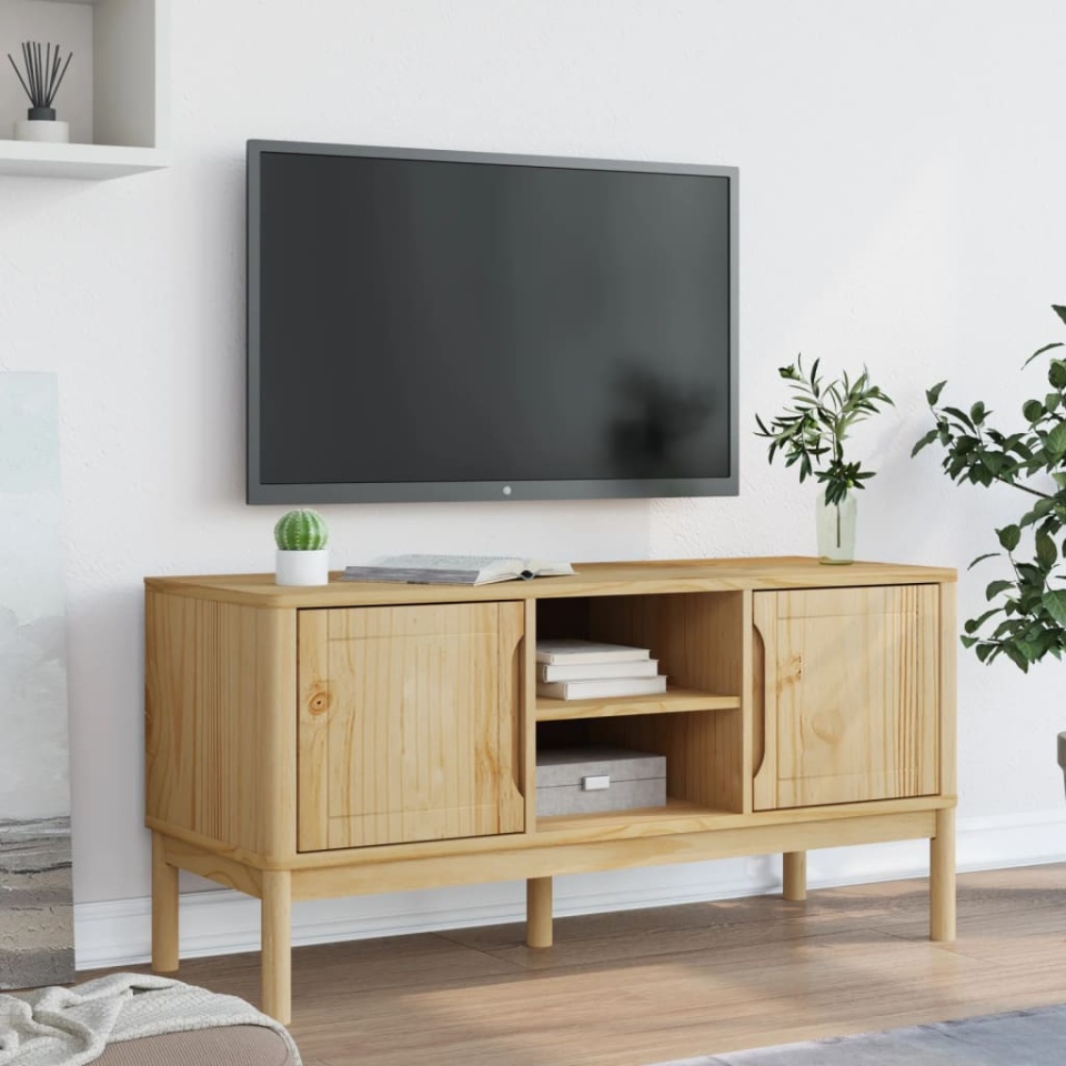 Dulap TV FLORO, maro ceruit, 114x43x55 cm, lemn masiv de pin - 2 | YEO