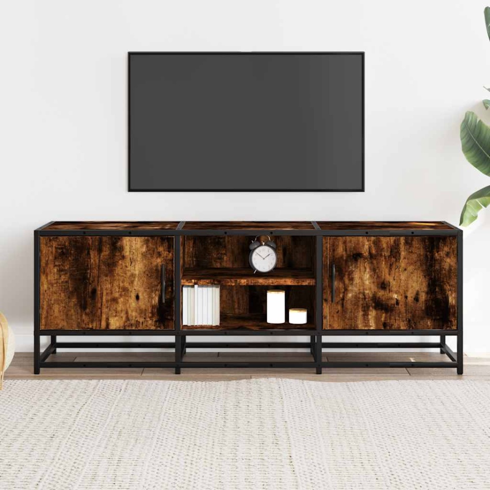 Dulap TV stejar fumuriu, 120x35x41 cm lemn prelucrat și metal - 2 | YEO
