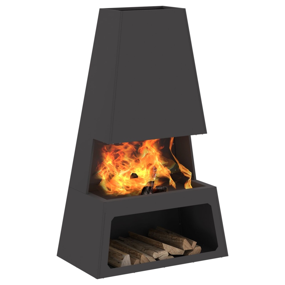 Focar cu Depozitare pentru Lemne Negru 60x35x100 cm Oțel - 2 | YEO