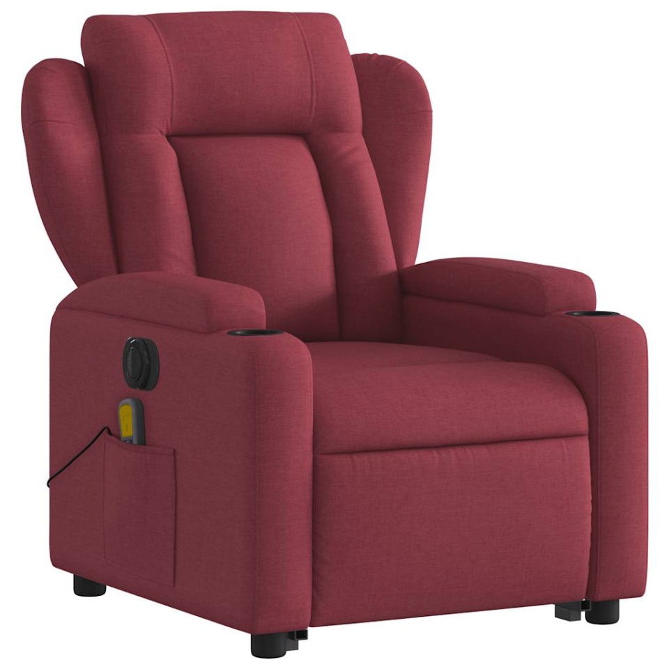 Fotoliu de masaj electric rabatabil cu ridicare roșu vin textil - 3 | YEO