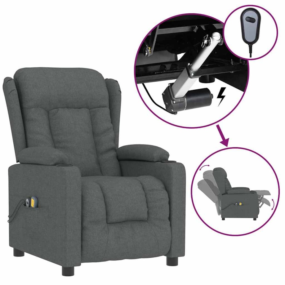 Fotoliu de masaj electric rabatabil, gri închis, textil - 1 | YEO