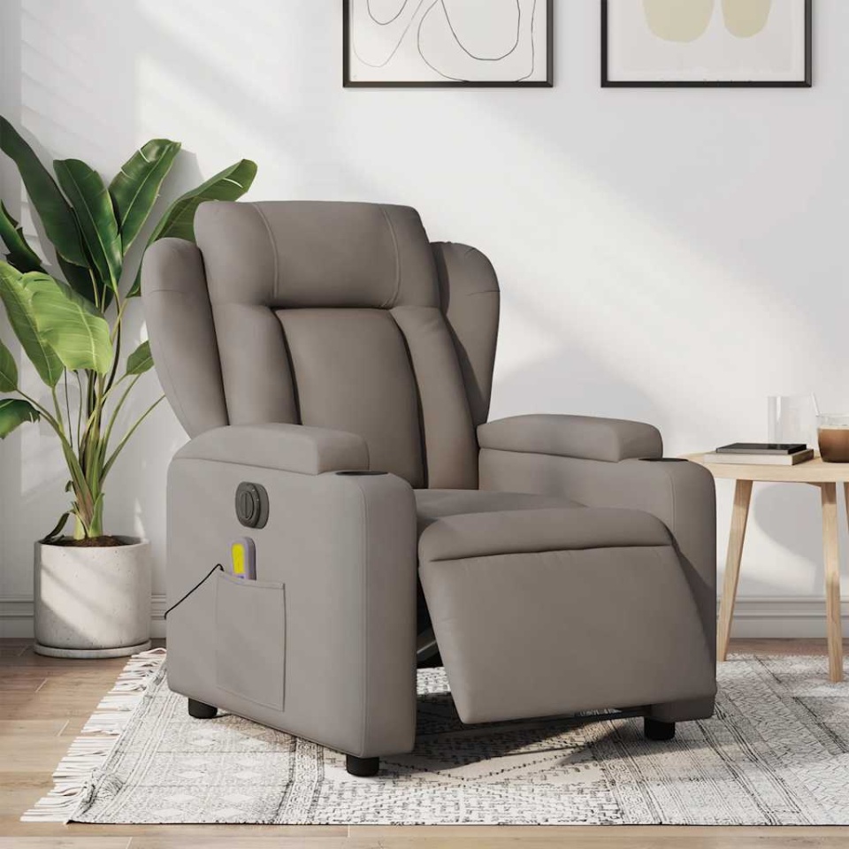 Fotoliu electric de masaj rabatabil, gri taupe, textil