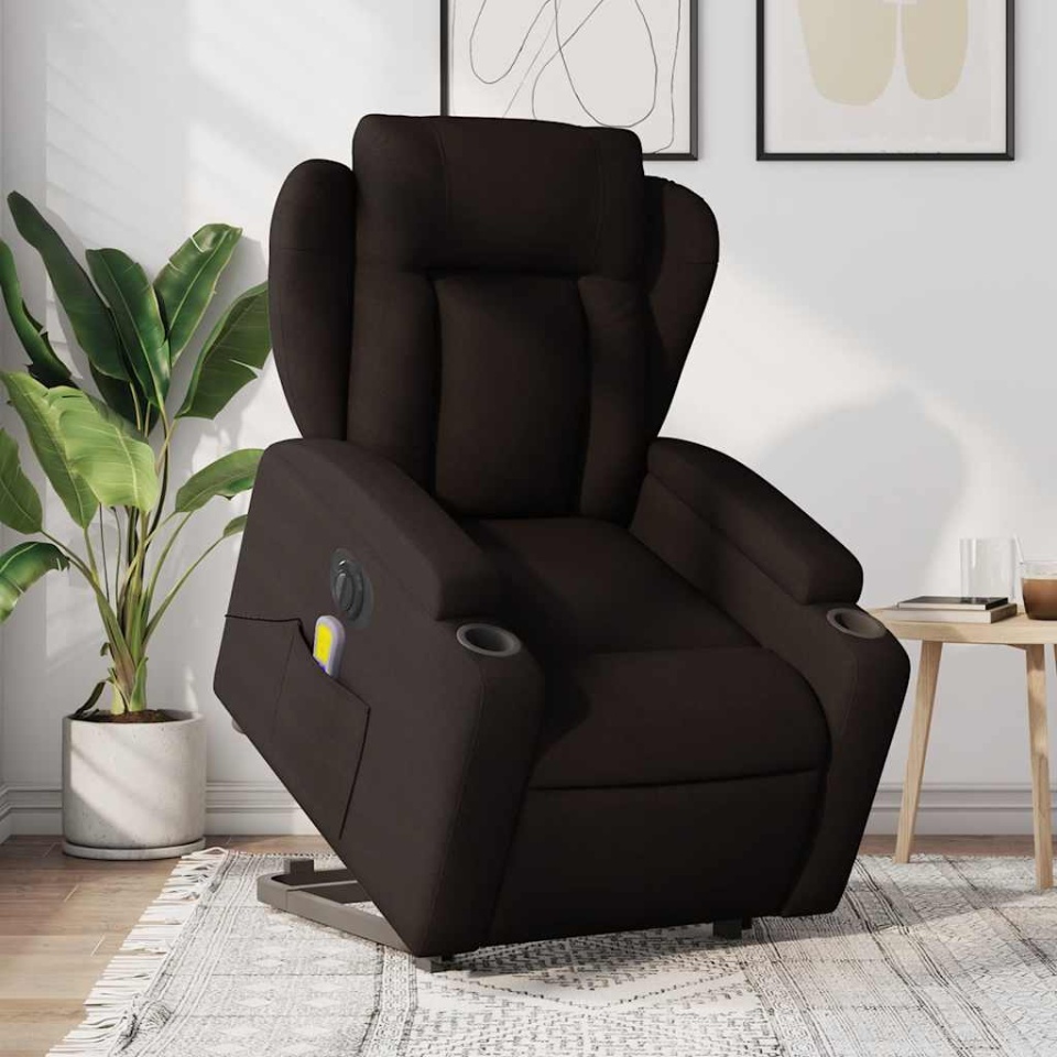 Fotoliu electric masaj rabatabil cu ridicare maro închis textil