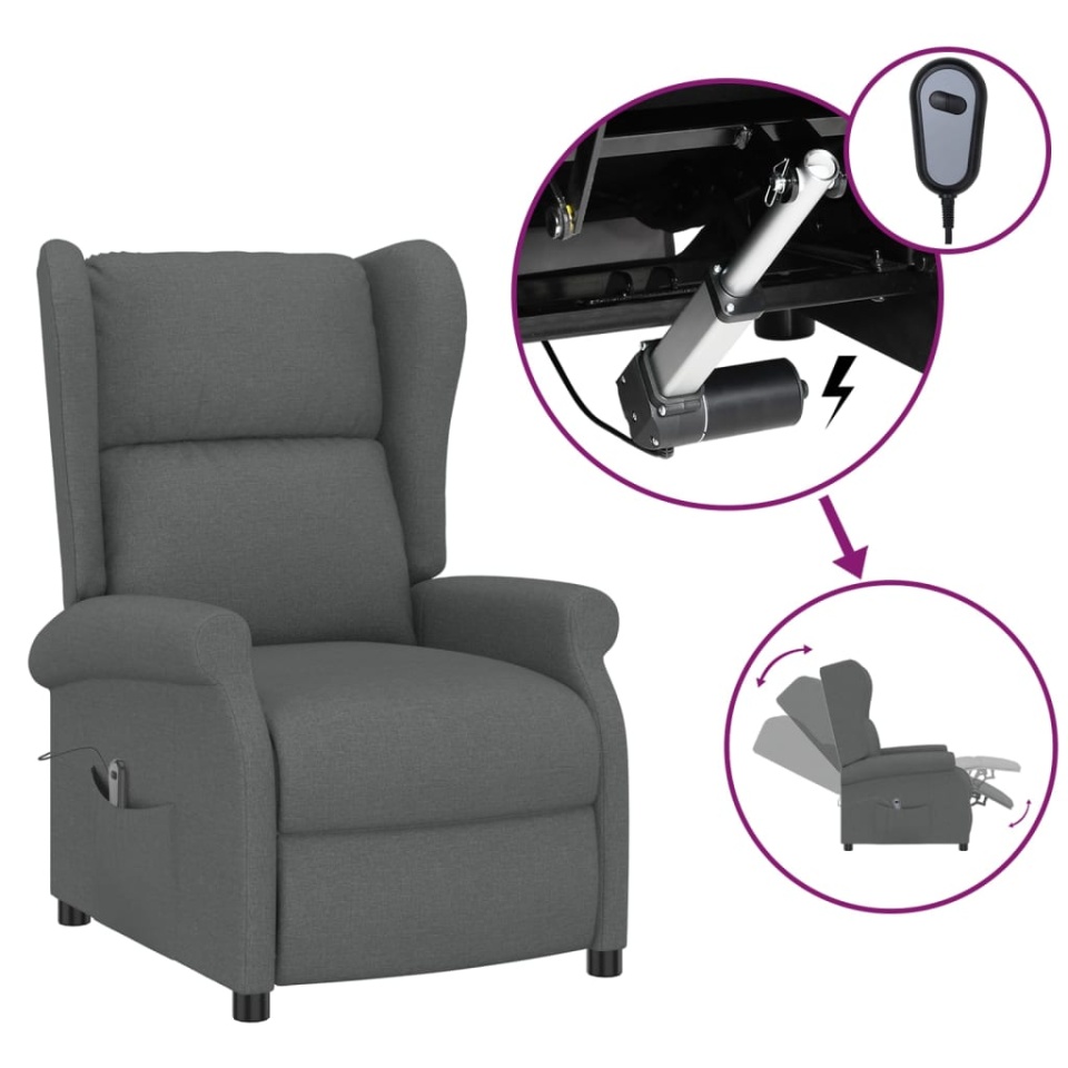 Fotoliu rabatabil electric cu spătar aripi, gri închis, textil - 1 | YEO