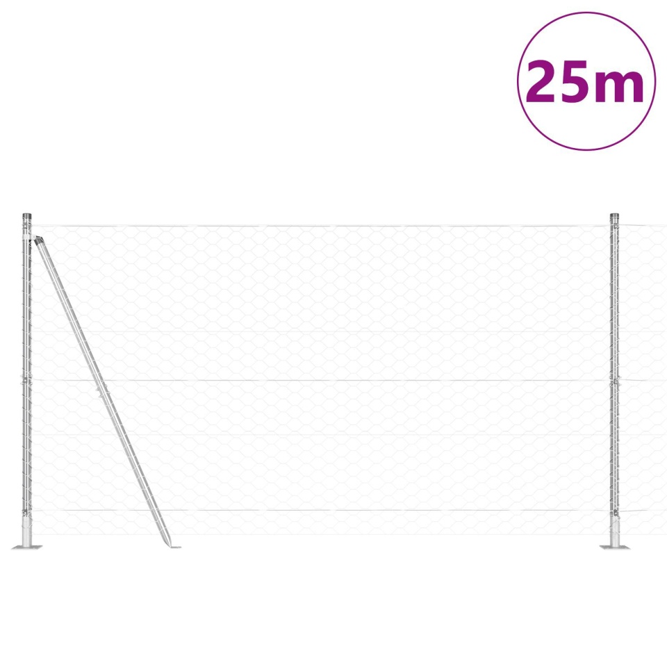 Gard cu Filoane Hexagonale cu 7 Posturi Flanșate 1.2x25 m Oțel Argintiu - 2 | YEO