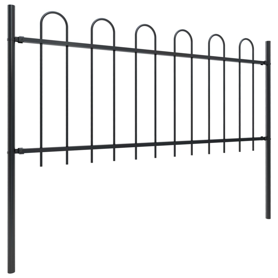 Gard de grădină cu vârf curbat, negru, 10,2 m, oțel - 1 | YEO