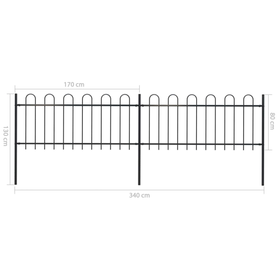 Gard de grădină cu vârf curbat, negru, 3,4 m, oțel - 4 | YEO