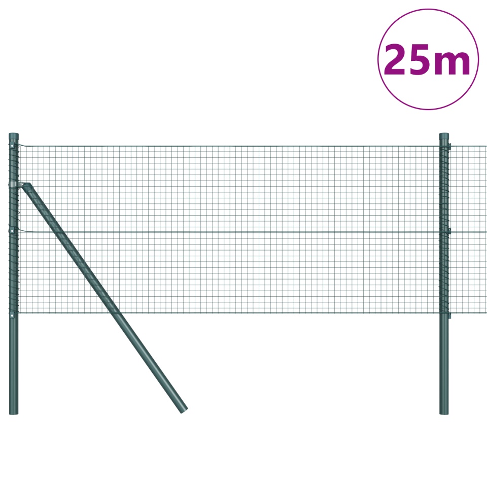 Gard din plasă sudată cu 13 stâlpi verde 0.8x25 m metal - 2 | YEO