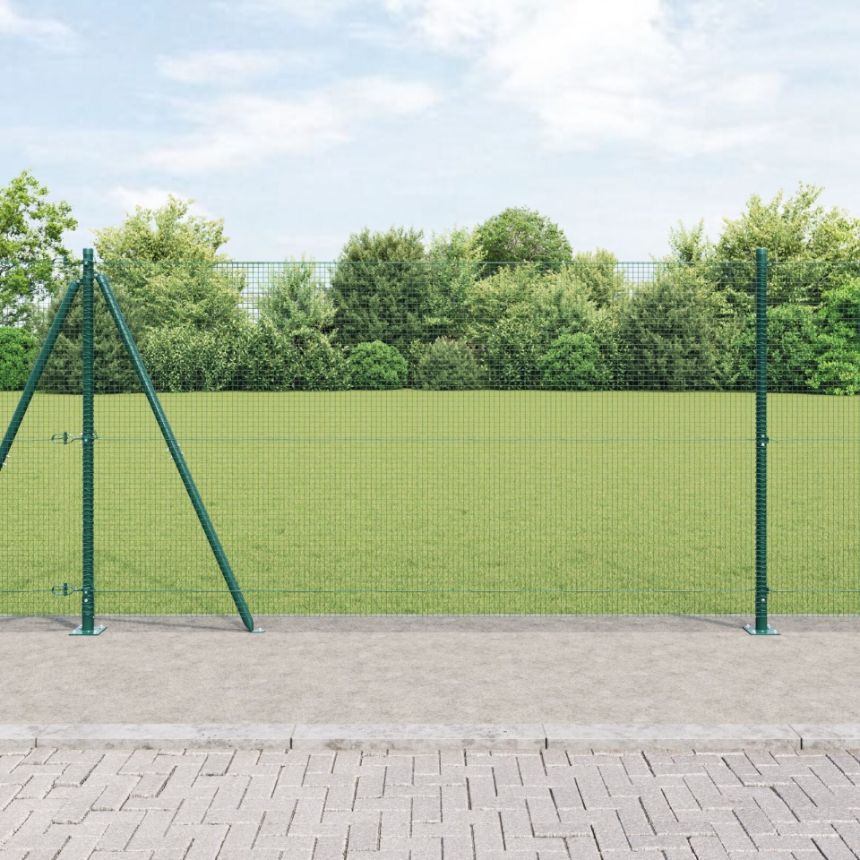 Gard din sârmă sudată cu 13 stâlpi flanșați verde 1.2x50 m din oțel