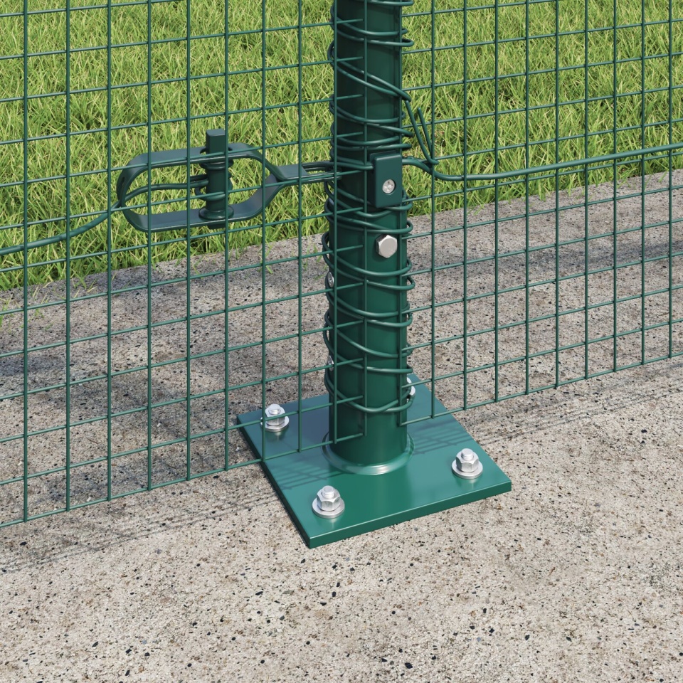 Gard din Sârmă Sudată cu 7 Stâlpi Flanșați Verde 1.5x10 m Oțel - 3 | YEO