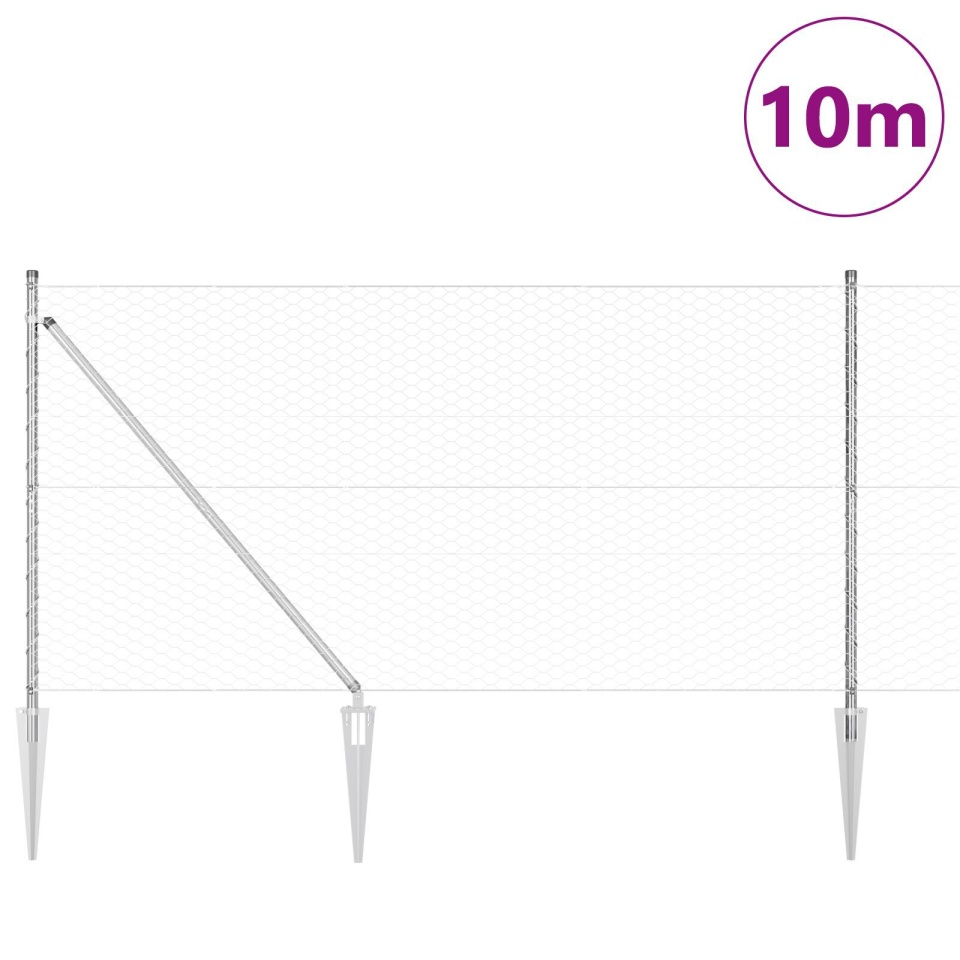 Gard Hexagonal 1.2x10 m Oțel Galvanizat, Stâlpi de Gard cu Fixare 7 buc Ø32 mm 140 cm Oțel Galvanizat - 2 | YEO