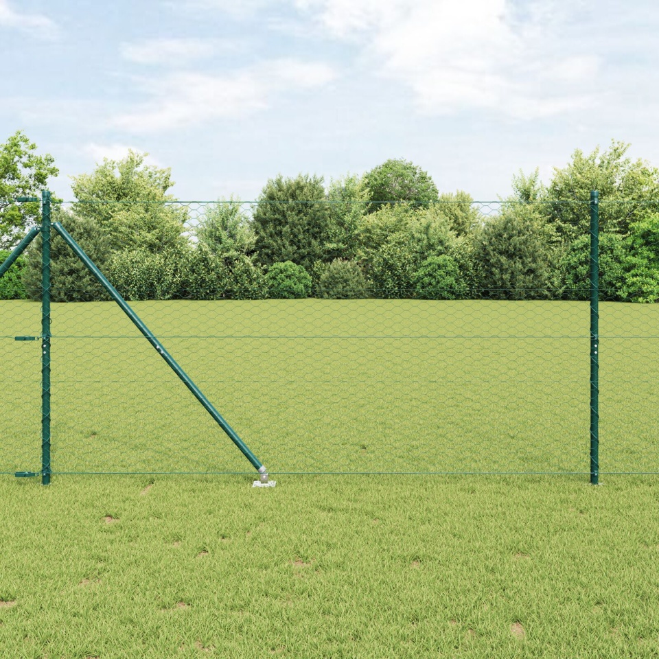 Gard Hexagonal Verde 1.2x10 m Oțel, Posturi Gard cu Vârf 7 buc Ø32 mm 140 cm Oțel Galvanizat