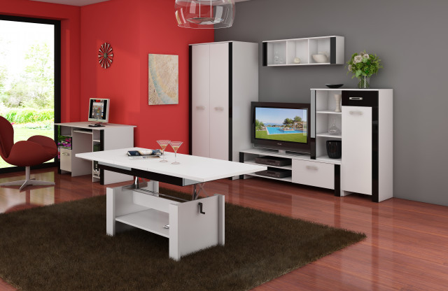 Hugo Set 3 (Mobila Sufragerie De Perete) White/Black High Gloss