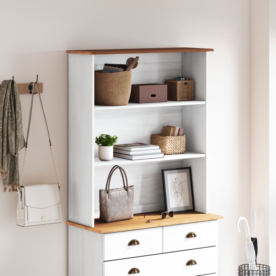 Hutch ASKIM Alb 91x30x104 cm Lemn masiv Pin - 2 | YEO