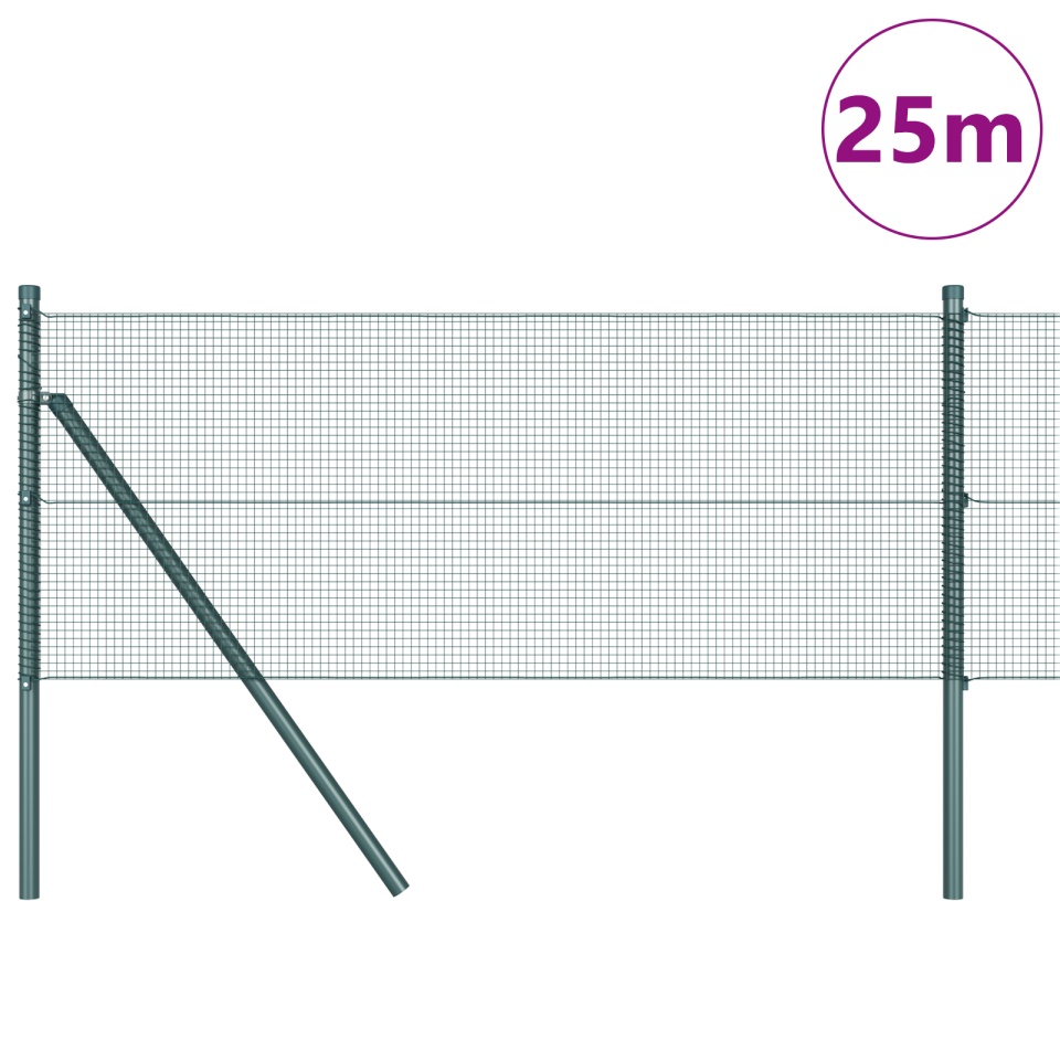 Împrejmuire cu Fiare Sudate cu 13 Stâlpi Verde 0.8x25 m Oțel - 2 | YEO