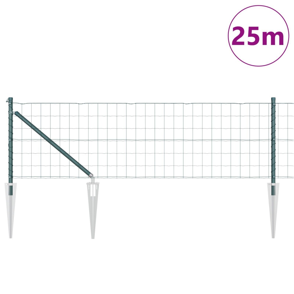 Împrejmuire Euro cu 13 stâlpi cu vârf 0.8x25 m Oțel galvanizat Verde - 2 | YEO