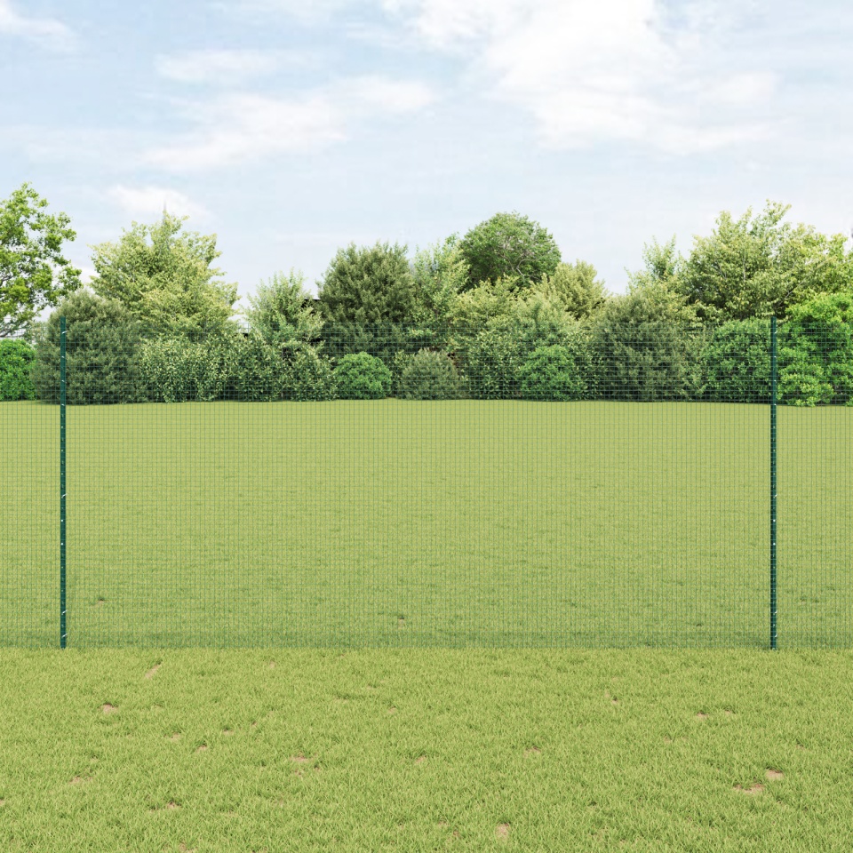 Îngrădire de Sârmă Sudată cu 11 Posturi U Verde 1.4x25 m Oțel