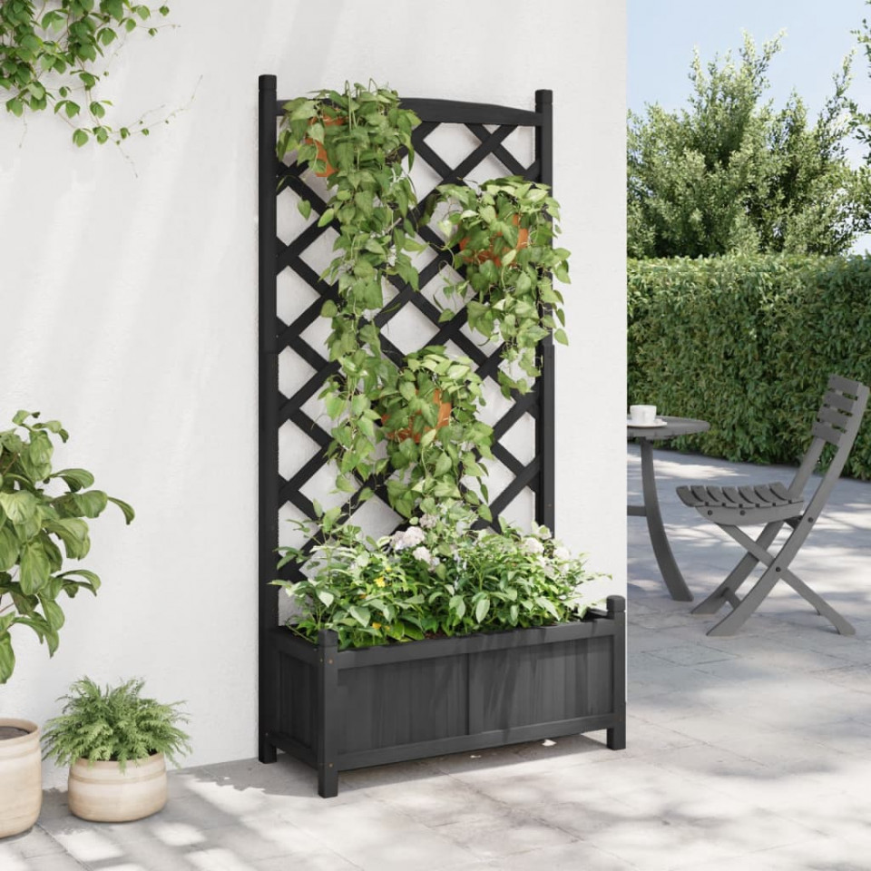 Jardinieră cu spalier, negru, lemn masiv de brad - 2 | YEO