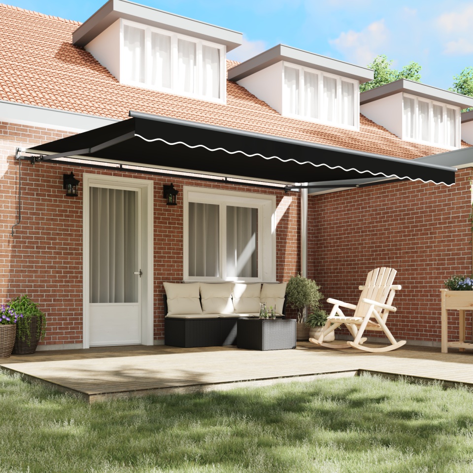 Marchiză manuală retractabilă Neagră 450x300 cm, Material de înlocuire pentru marchiză 4.5x3 m Negru - 2 | YEO