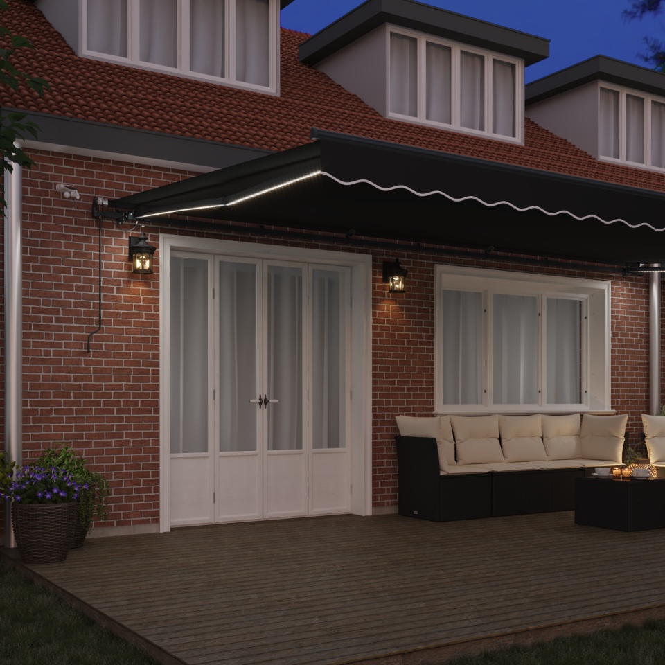 Marchiză retractabilă automată cu LED Neagră 600x300 cm, Fabrică de înlocuire pentru marchiză pentru cadru de 6x3 m Negru - 2 | YEO