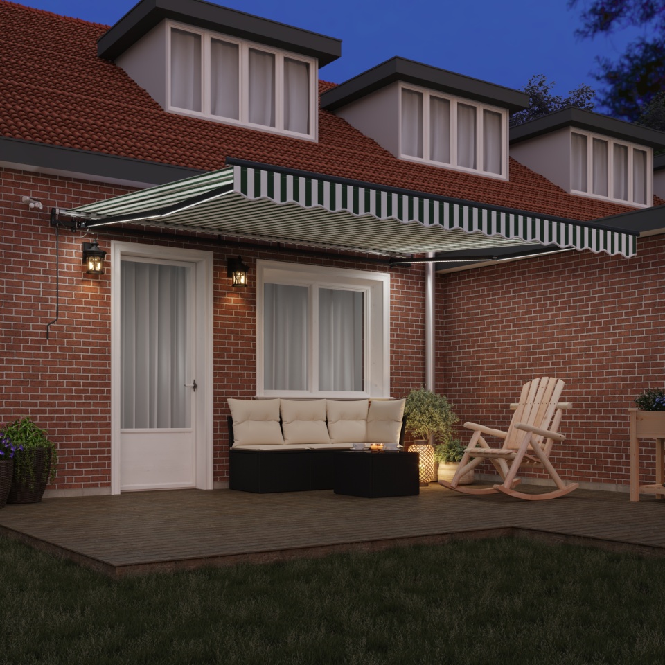 Marchiză Retractabilă Automată cu LED Verde și Alb 400x300 cm, Material pentru înlocuirea marchizei 4x3 m Verde și Alb - 2 | YEO