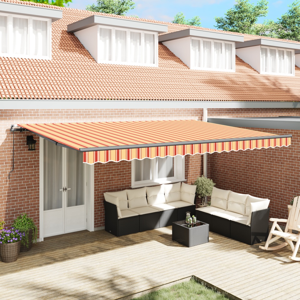 Marchiză Retractabilă Manuală Galbenă și Portocalie 500x350 cm