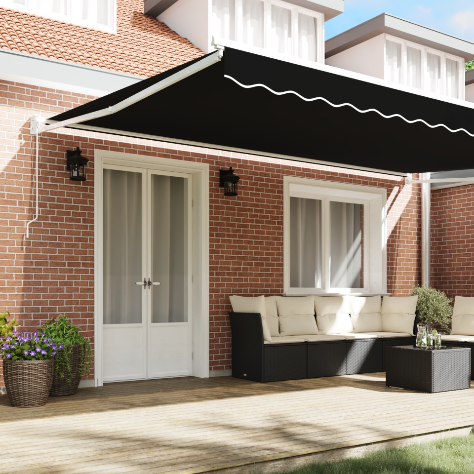 Marchiza retractabilă manuală Neagră 500x300 cm, Material de înlocuire pentru marchiză pentru cadru de 5x3 m Negru - 2 | YEO