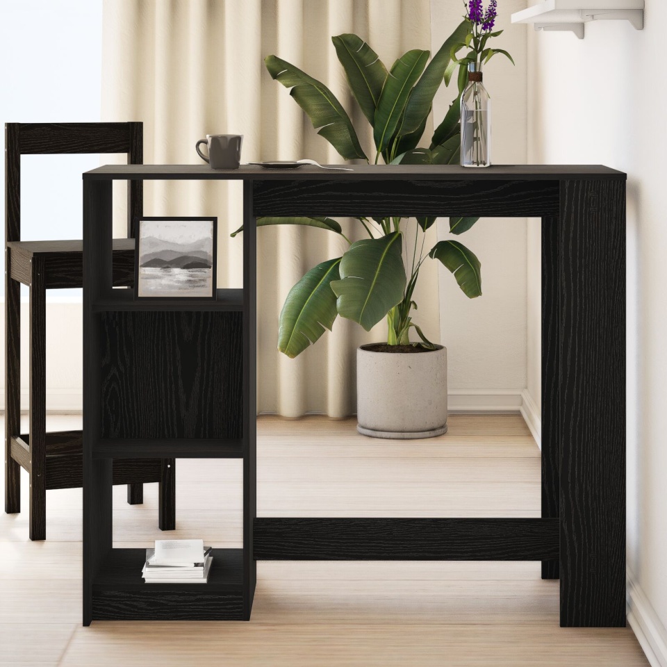 masa de bar cu raft Negru Stejar 102,5x46x103,5 cm Lemn stratificat - 3 | YEO