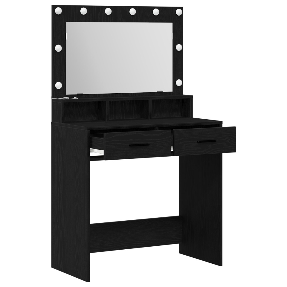 Masă de toaletă cu LED-uri, Stejar Negru, 79x41x135 cm - 3 | YEO