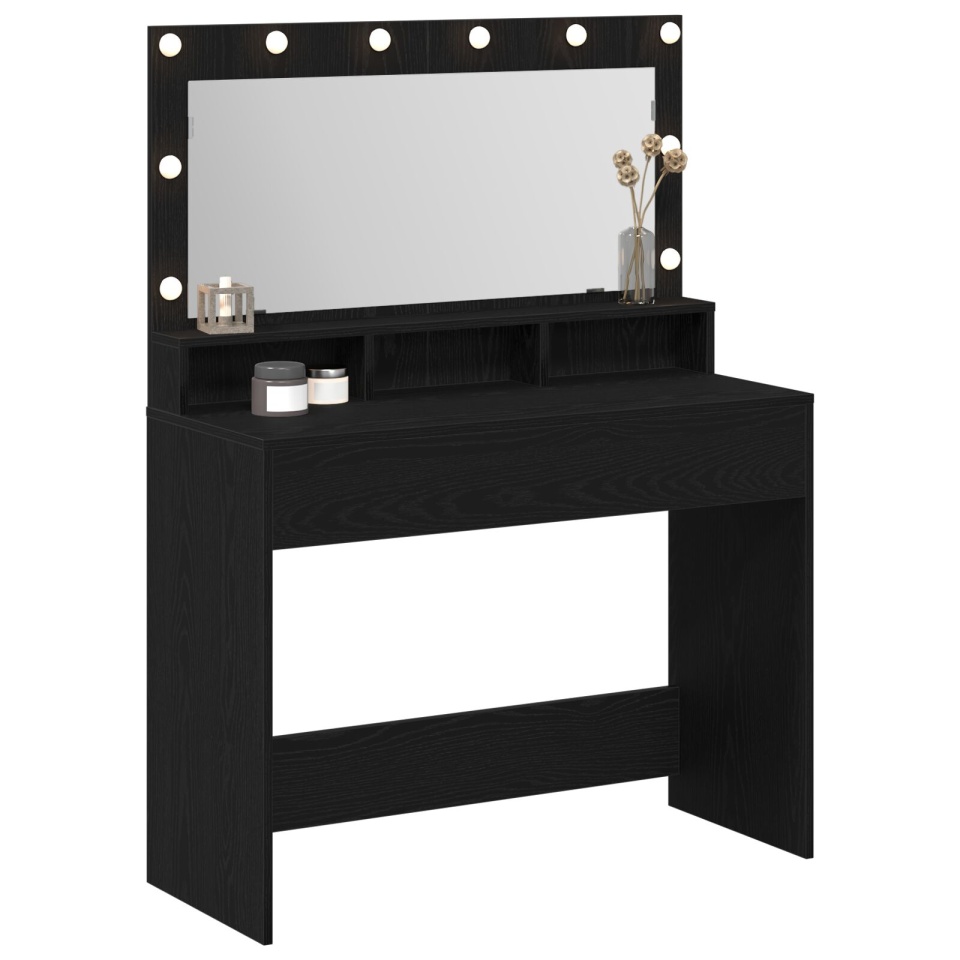 Masă de toaletă cu lumini LED, Negru Stejar, 100x41x135 cm - 2 | YEO