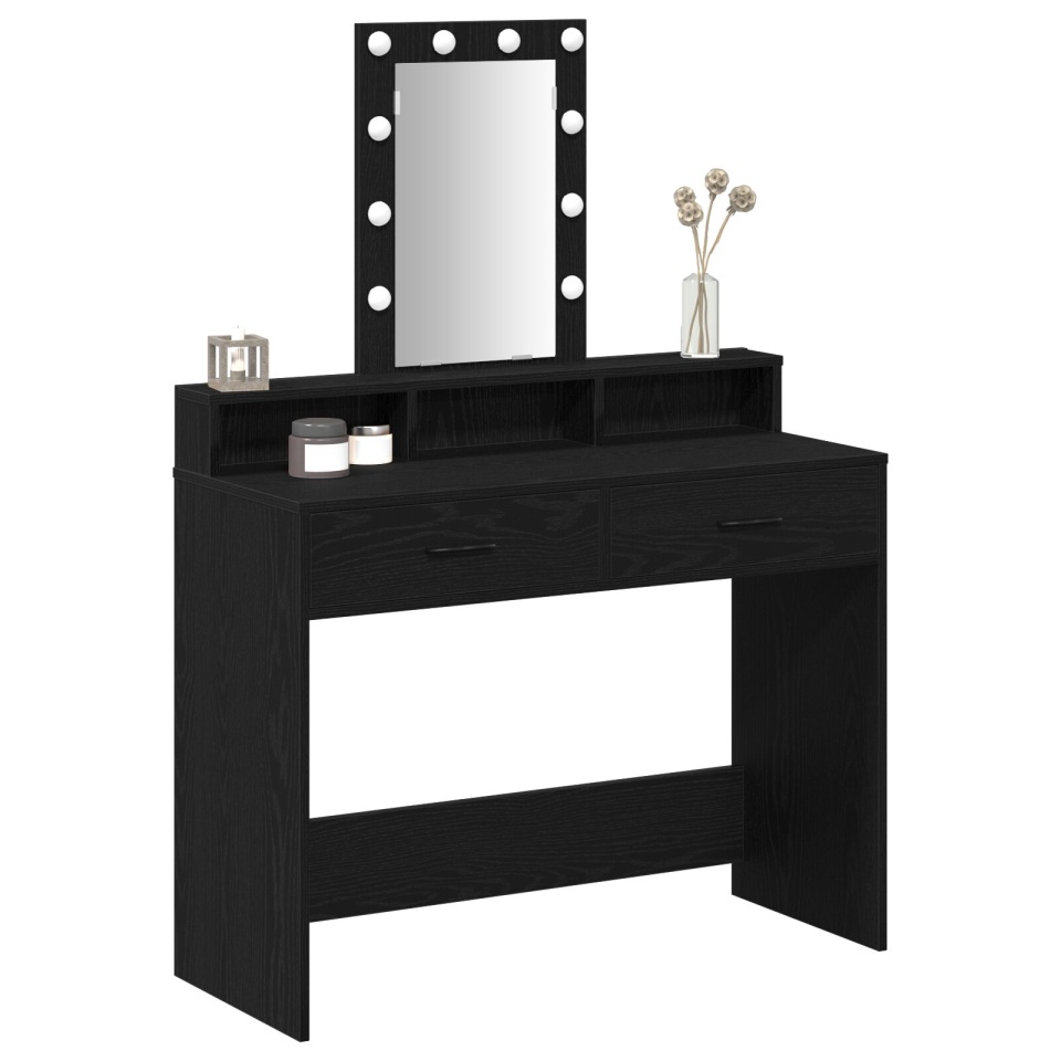 Masă de toaletă cu lumini LED, Negru Stejar, 100x41x140 cm - 2 | YEO