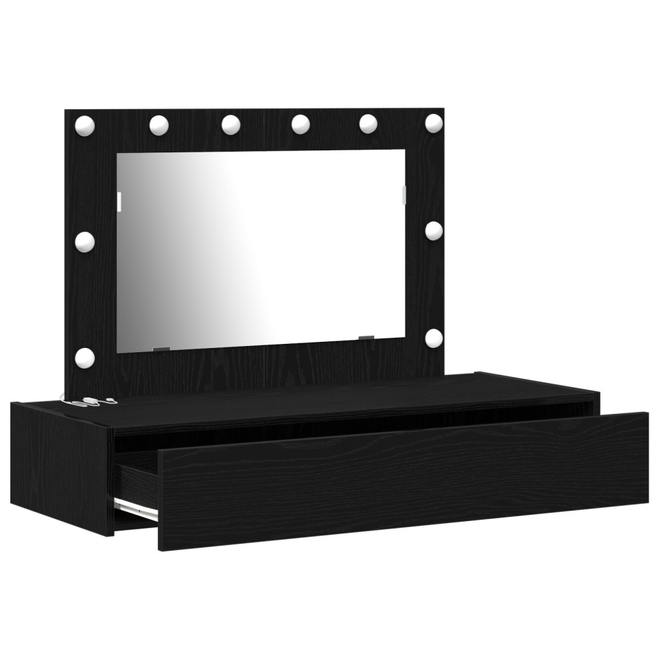 Masă de toaletă suspendată cu lumini LED, Stejar negru - 3 | YEO