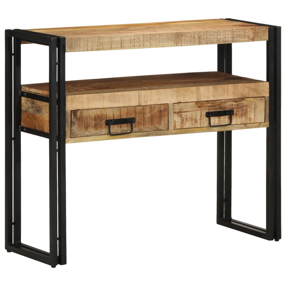 mese de colț negre 90x33x75 cm din lemn masiv de mango și metal - 3 | YEO