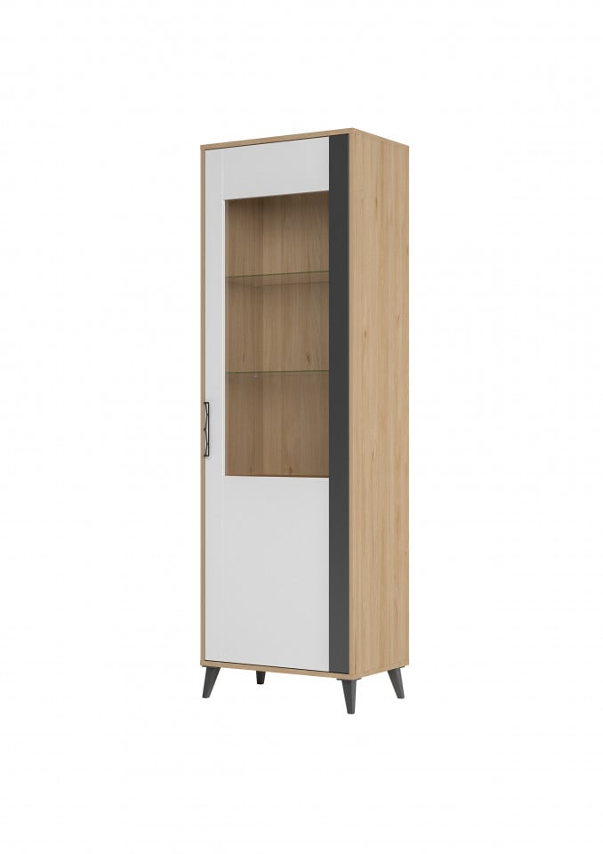 Moet 11 Vitrină Stânga Cu 1 Ușă 65X204X42 Cm 1D Walnut/White/Graphiteowy