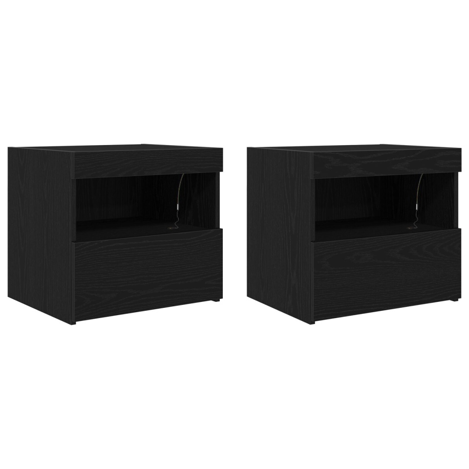 Noptiere cu lumini LED 2 buc Negru Stejar 50x40x45 cm - 1 | YEO