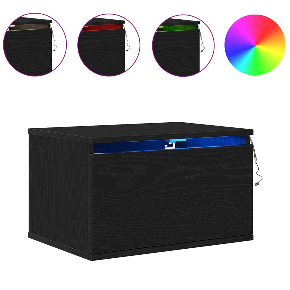 Noptieri cu lumini LED 2 buc. montate pe perete Negru Stejar - 3 | YEO