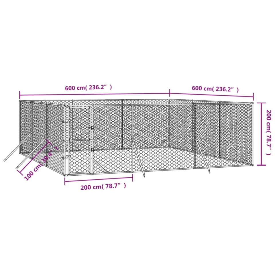 Padoc de exterior pentru câini argintiu 6x6x2 m oțel galvanizat - 3 | YEO