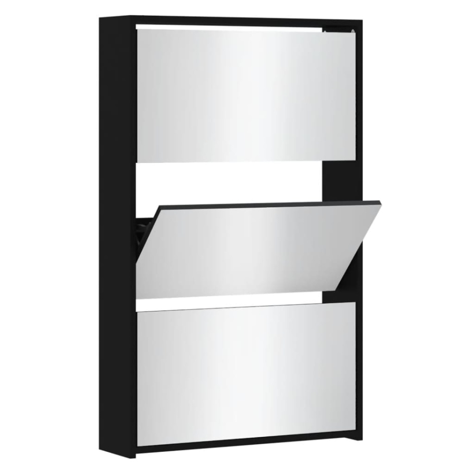 Pantofar cu oglindă, 3 niveluri, Negru, 63x17x102,5 cm - 1 | YEO