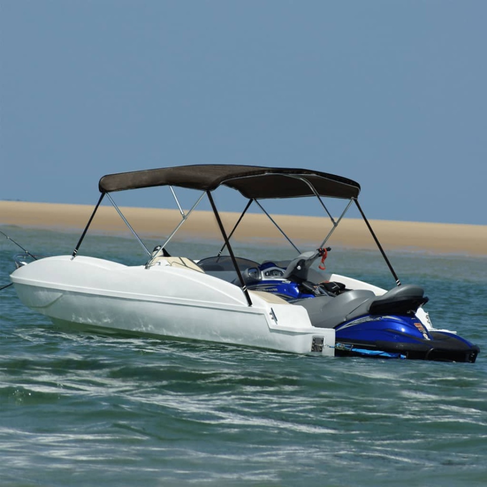 Parasolar barcă Bimini cu 3 arcuri, negru, 183x160x137 cm