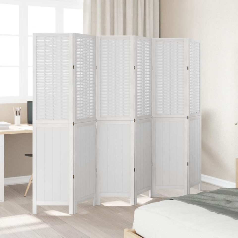 Paravan cameră 6 panouri, alb, lemn masiv paulownia - 2 | YEO