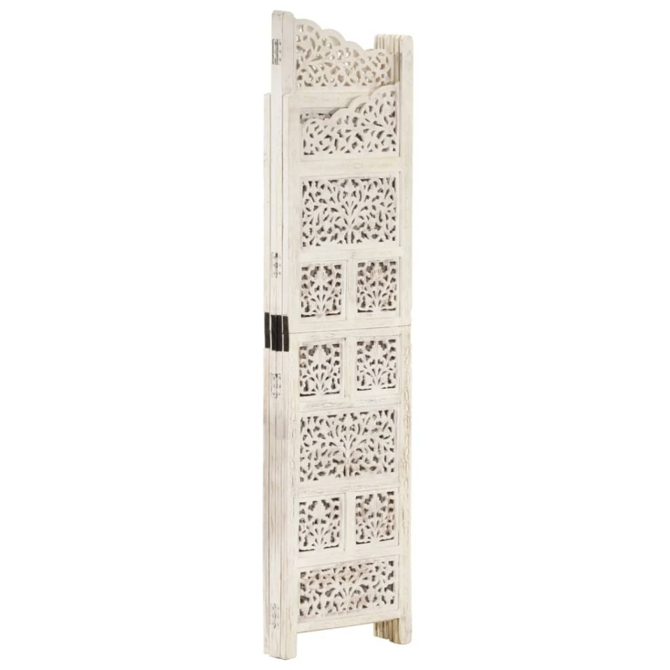 Paravan cameră sculptat manual, 4 panouri, alb 160x165 cm mango - 1 | YEO
