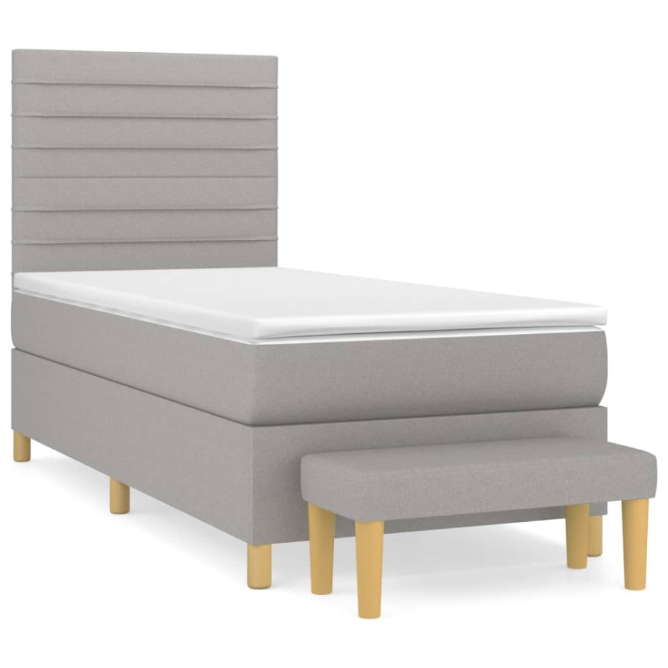Pat box spring cu saltea, gri deschis, 100x200 cm, textil - 1 | YEO