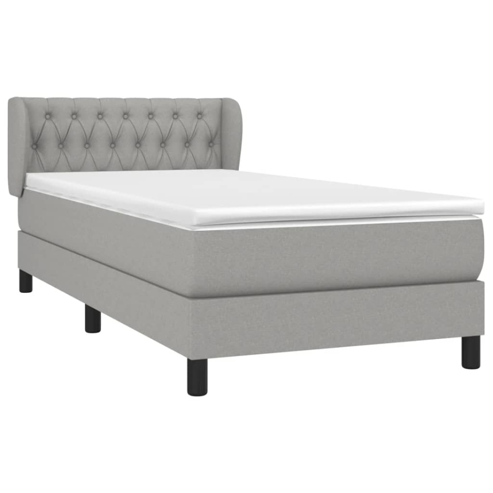 Pat box spring cu saltea, gri deschis, 100x200 cm, textil - 2 | YEO