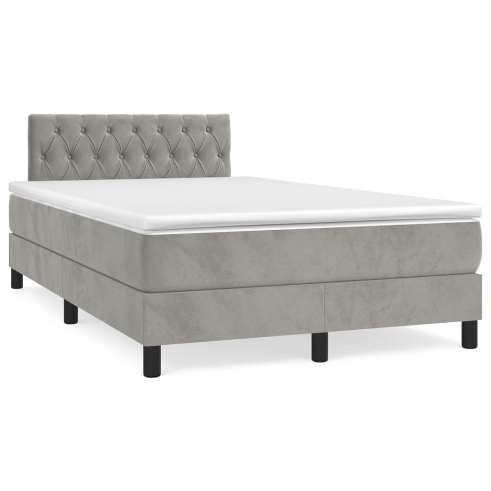 Pat box spring cu saltea, gri deschis, 120x200 cm, catifea - 1 | YEO