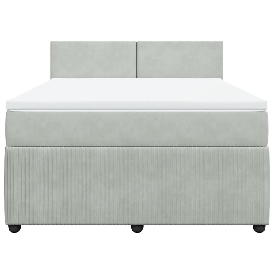 Pat box spring cu saltea, gri deschis, 140x190 cm, catifea - 3 | YEO