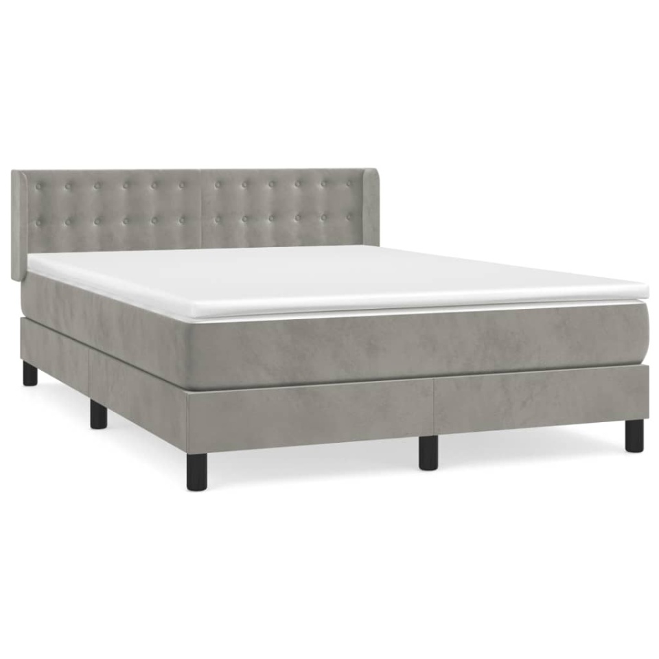 Pat box spring cu saltea, gri deschis, 140x200 cm, catifea - 1 | YEO